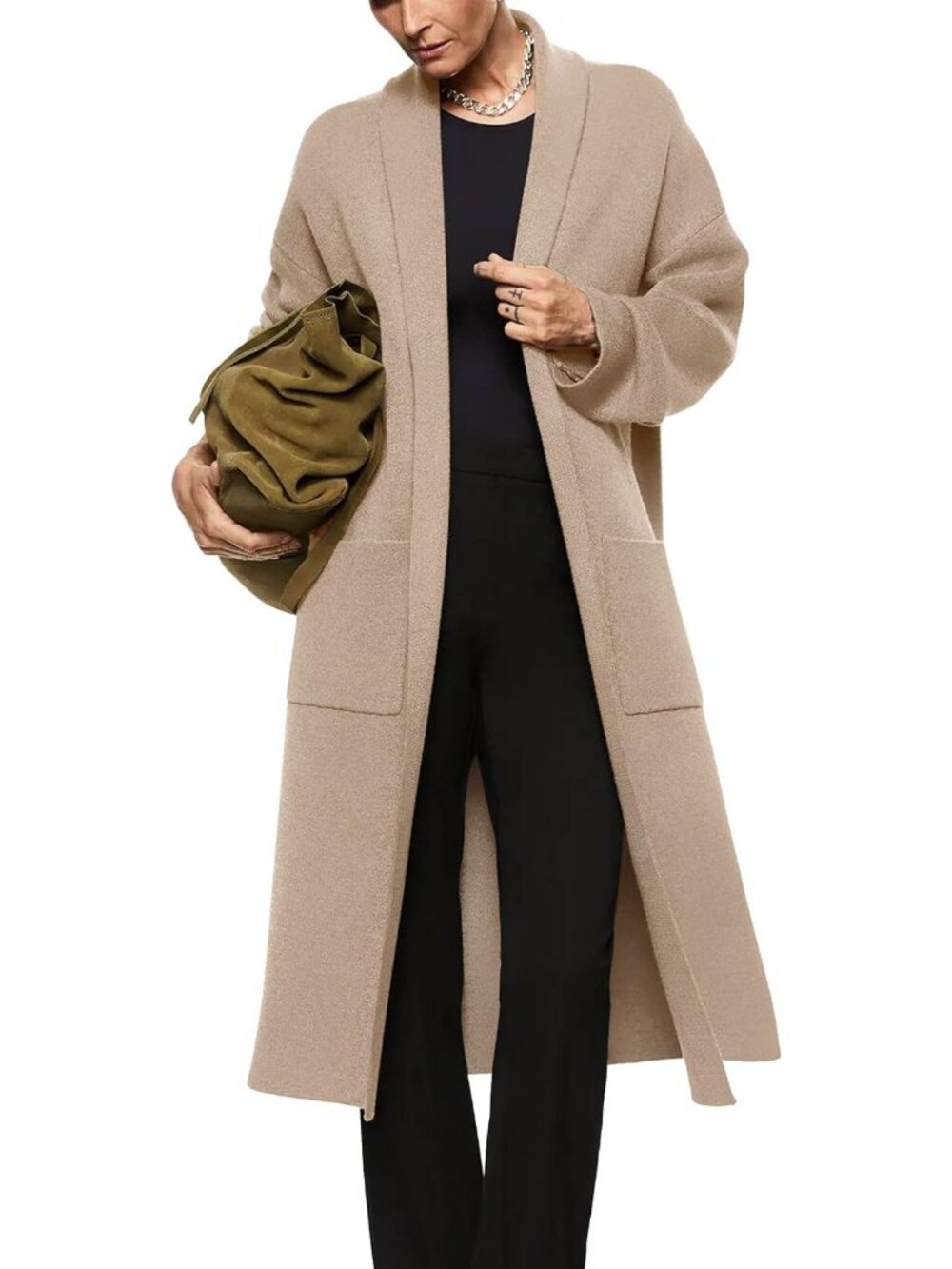 Oversized Women's Long Sleeve Cardigan Sweater - Open Front Maxi Coat